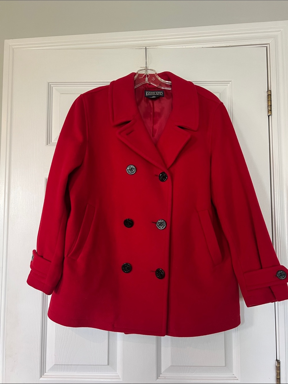 Lands' End Vibrant Red Double-Breasted Peacoat
